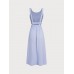 Pale Blue Smocked Strap Cutout Waist Beach Dress