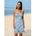Blue Floral Ruffled Beach Dress