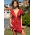 Red Floral V-Neck Beach Dress