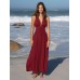 Wine Red V Neck Plaeted Beach Dress