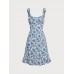 Blue Floral Ruffled Beach Dress