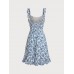 Blue Floral Ruffled Beach Dress