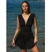 Black V Neck Ruched Beach Dress