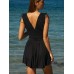 Black V Neck Ruched Beach Dress