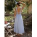 Pale Blue Smocked Strap Cutout Waist Beach Dress