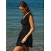 Black V Neck Ruched Beach Dress