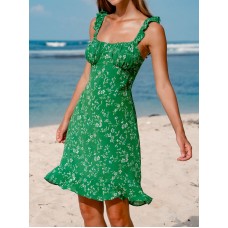 Green Floral Print Beach Dress