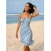 Blue Floral Ruffled Beach Dress