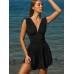 Black V Neck Ruched Beach Dress