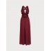 Wine Red V Neck Plaeted Beach Dress