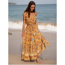 Yellow Print Beach Dresse