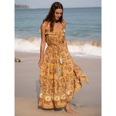 Yellow Print Beach Dresse