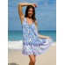 Purple Print Ruched Beach Dress