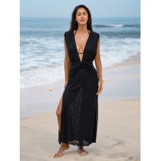 Black V Neck Beach Dress