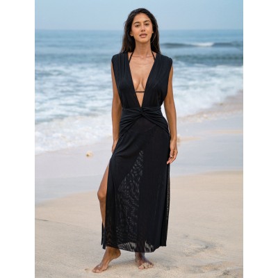 Black V Neck Beach Dress