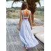 Pale Blue Smocked Strap Cutout Waist Beach Dress