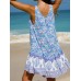 Purple Print Ruched Beach Dress