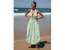 Light Green Cutout Halter Maxi Beach Dress