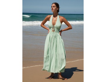 Light Green Cutout Halter Maxi Beach Dress