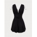 Black V Neck Ruched Beach Dress
