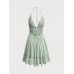 Green Halter Backless Cover-Up Dress
