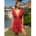 Red Floral V-Neck Beach Dress