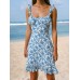 Blue Floral Ruffled Beach Dress