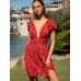 Red Floral V-Neck Beach Dress