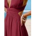Wine Red V Neck Plaeted Beach Dress