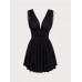 Black V Neck Ruched Beach Dress