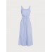 Pale Blue Smocked Strap Cutout Waist Beach Dress