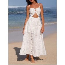 White Hollow Out Cotton Beach Dress
