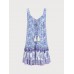 Purple Print Ruched Beach Dress