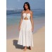 White Hollow Out Cotton Beach Dress