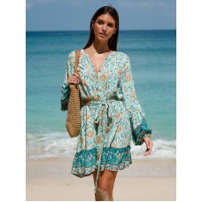 Floral Print Raglan Sleeve Beach Dress