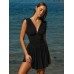 Black V Neck Ruched Beach Dress