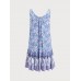 Purple Print Ruched Beach Dress