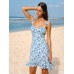 Blue Floral Ruffled Beach Dress