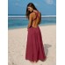 Wine Red V Neck Plaeted Beach Dress