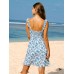 Blue Floral Ruffled Beach Dress
